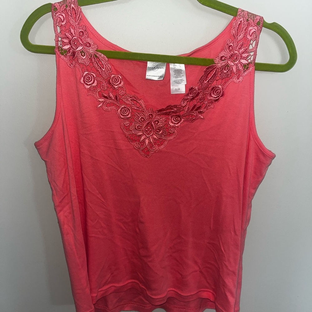 Emma James Coral Lace Accent Tank Top